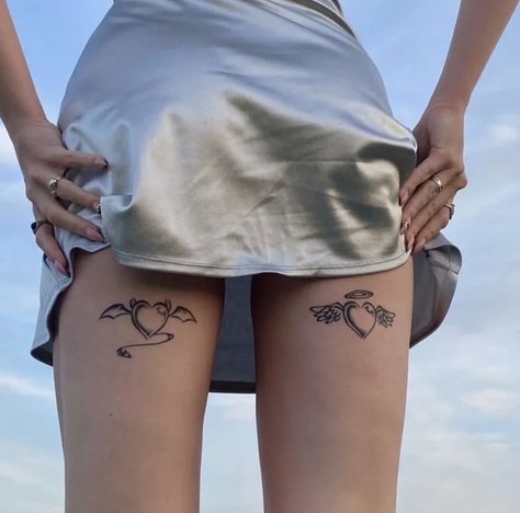 Back Of Thigh Tattoo, Upper Leg Tattoos, Back Of Leg Tattoos, Cute Thigh Tattoos, Leg Tattoos Women, Wings Art, Thigh Tattoos Women, Body Modification, Baby Tattoos