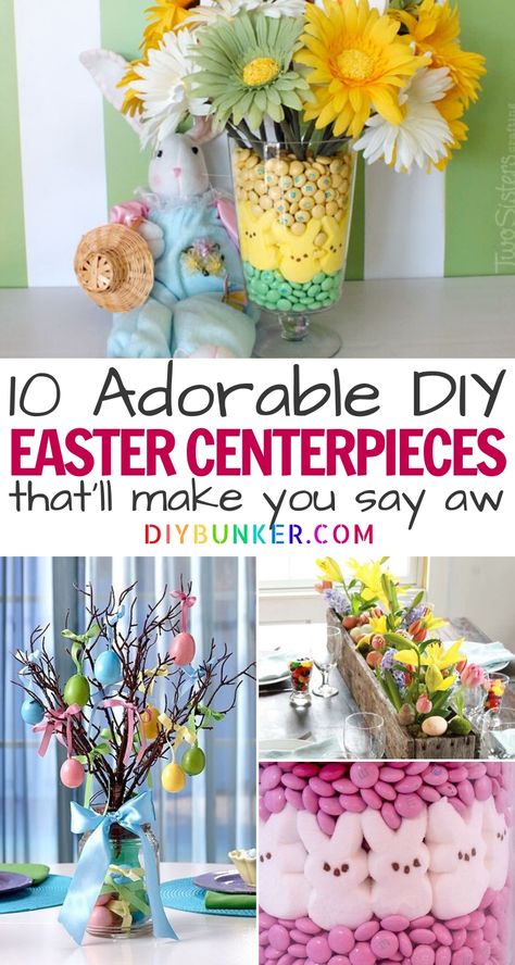 Peeps Centerpiece Easter, Easy Easter Centerpieces Diy, Diy Easter Centerpieces, Easter Inspiration Decor, Easter Decorating Ideas, Easter Centerpiece Ideas, Easter Centerpieces Diy, Easter Table Centerpieces, Holidays Crafts