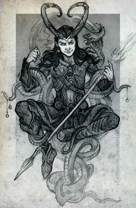 Laufeyjar sonr by Sceith-A on DeviantArt Norse Loki, Loki Tattoo, Loki Norse Mythology, Loki Mythology, Norse Mythology Tattoo, Art Viking, Arte Nerd, Loki Art, Loki God