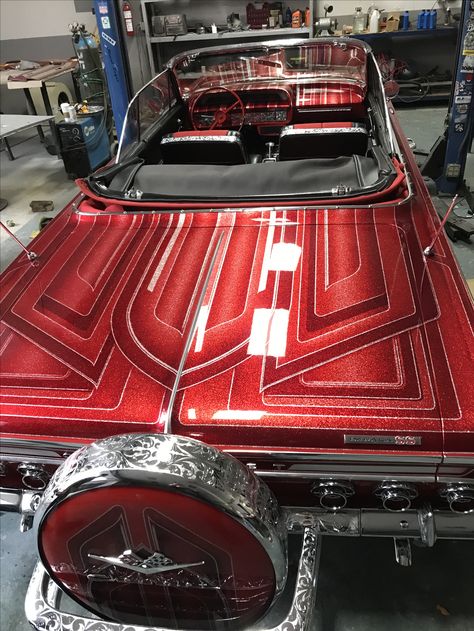 Red Lowrider, Chicano Culture, Side Part Haircut, Custom Classic Cars, Motorcycle Paint, Car Paint Jobs, Paint Themes, Motorcycle Paint Jobs, Candy Paint