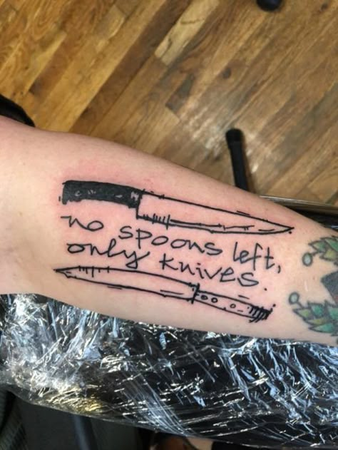 There Is No Spoon Tattoo, Fatigue Tattoo, Pots Awareness Tattoo, Crps Tattoo, Neurodiversity Tattoo Ideas, Spoon Tattoo Ideas, Endo Tattoo, Spoonie Tattoo, Spoon Tattoo