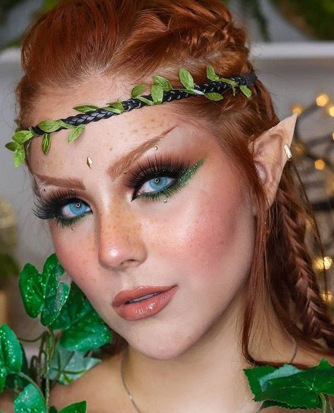 Elven Fairy Makeup, Elf Custome Halloween, Fee Make Up, Elven Makeup Looks, Halloween Elf Makeup, Elfen Make Up, Forest Nymph Makeup, Forest Elf Makeup, Fairy Elf Makeup