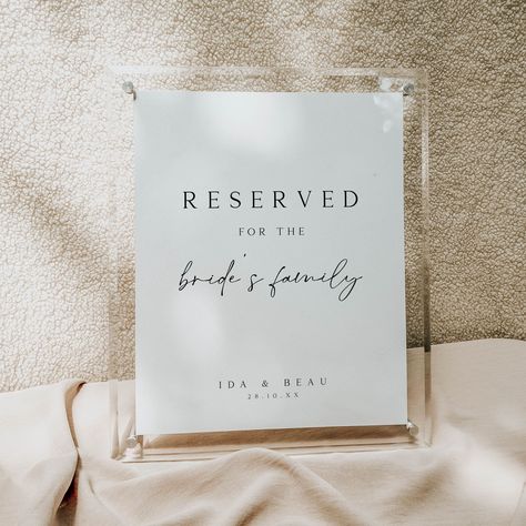 Minimalist Reserved Table Sign, Modern Reserved Sign Template, Wedding Reserved Cards, Printable Wedding Reserved Sign, IDA Reserved Table Signs Wedding, Wedding Reserved Table Signs, Reserved For Family Wedding Signs, Wedding Reserved Signs, Reserved Sign Wedding, Reserved Table Sign, Simplistic Aesthetic, Reserved Table Signs, Reserved Signs