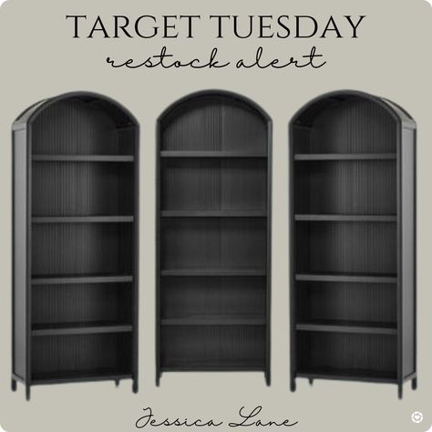 Target Tuesday, restock alert on this gorgeous tall black bookshelf/display cabinet by Hearth and Hand. The natural color is currently sold out, grab this while it's in stock. Follow me in the @LTK shopping app to shop this post and get my exclusive app-only-content! #liketkit #LTKhome #LTKstyletip @shop.ltk https://liketk.it/4eUvL Tall Black Bookshelf, Target Bookshelf Hack, Black Bead Board, Arch Bookcase, Target Bookshelf, Arched Bookshelf, Tv Hutch, Black Hutch, Office Design Inspo