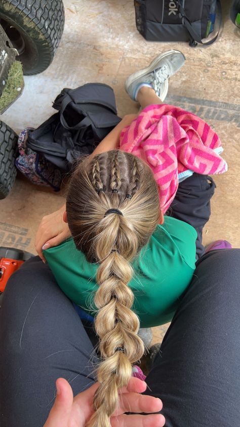 Sports hair, Athlete hair, Softball hair inspo, Softball hair, Track hairstyle, Basketball Hairstyle, Volleyball hairstyles, Volleyball hair inspo, Game day hair inspo, Game day hair, Braided ponytail, French braids, Dutch braids, Long hair Gameday Hair, Race Day Hair, Tennis Hair, Cute Volleyball Hairstyles, Soccer Hairstyles, Volleyball Hair, Soccer Hair, Track Hairstyles, Basketball Hairstyles