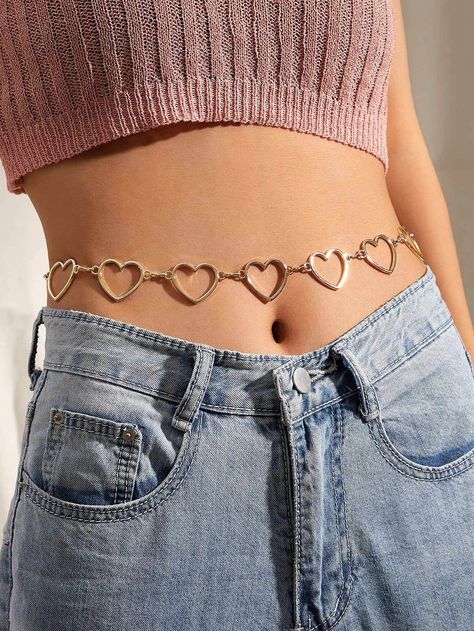 1pc Heart Decor Chain Belt Jóias Body Chains, Waist Jewelry, Body Chains, Heart Decor, Belly Jewelry, Chain Belts, Dope Jewelry, Belly Chain, Waist Chain