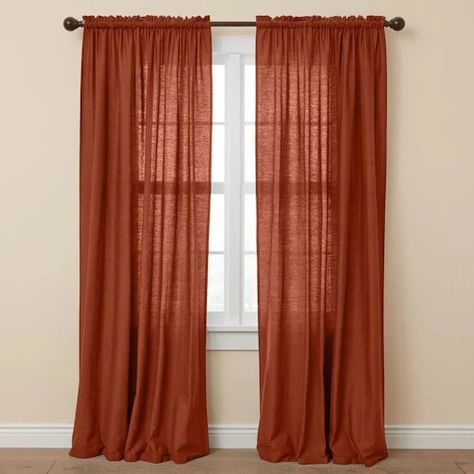 Rust Curtains, Window Rods, Unique Curtains, Living Room Door, Grommet Panels, Room Curtains, Curtains Living, 아파트 인테리어, Cotton Curtains