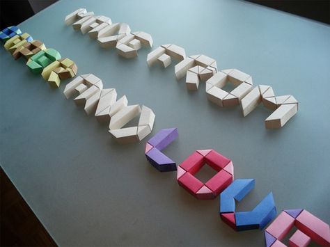 Origami Typography, Origami Letters, Origami Font, Origami Alphabet, Origami Folds, Origami Letter, Paper Letters, Origami Architecture, Creative Typography Design