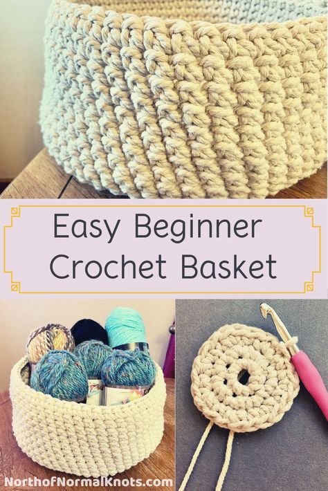 Free Pattern Easy Beginner Crochet Basket | Crochet basket pattern free, Easy crochet basket pattern, Beginner crochet projects Beginner Crochet Basket, Beginner Haken, Easy Crochet Basket Pattern, Crochet Macrame, Crochet Basket Pattern Free, Crochet Storage Baskets, Crochet Unique, Easy Knitting Projects, Crochet Storage