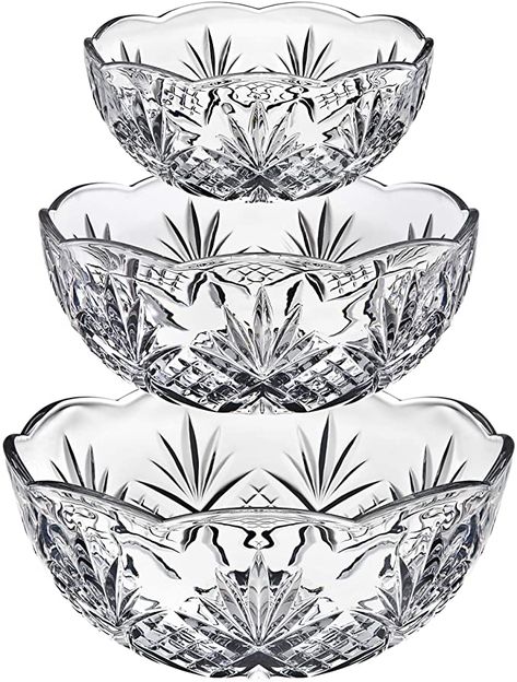 Amazon.com | Godinger Bowl Set for Salad, Serving, Mixing, Dublin Crystal Collection - Set of 3: Serving Bowls Serving Bowl Set, Salad Bowls Set, Crystal Bowls, Great Housewarming Gifts, Silver Art, Crystal Collection, House Of Hampton, Salad Bowls, Serveware