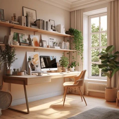 Home Office And Study Room, Organic Modern Workspace, Work Spaces Ideas, Home Workspace Aesthetic, Ideas For A Study Room, Work Space Design Home, Creative Office Space Home, Work Space At Home Ideas, Aesthetic Home Office Room