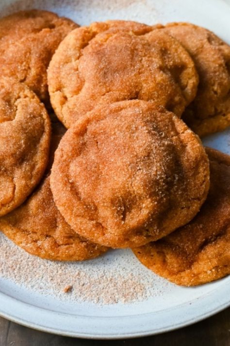 Satisfy your fall cravings with these Soft and Chewy Pumpkin Snickerdoodles! These soft pumpkin cookies rolled into cinnamon-sugar are the perfect Fall cookie. Pumpkin Snickerdoodle Cookie Recipe, Soft Pumpkin Cookies, Pumpkin Snickerdoodles, Fall Cookie Recipes, Cinnamon Sugar Cookies, Pumpkin Cookie Recipe, Snickerdoodle Recipe, Snickerdoodle Cookie Recipes, Fall Cookies