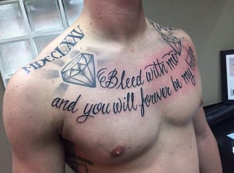 Man With Bleed With Me And You Will Forever Be My Brother Collar Bone Tattoo Chest Tattoo Writing, Collar Bone Tattoos, Collar Bone Tattoo For Men, Collar Tattoo, Clavicle Tattoo, Black Men Tattoos, Collarbone Tattoo, Brother Tattoos, Bone Tattoos