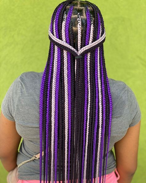 Purple Knotless Braids, Purple Knotless, Braided Ponytail Black Hair, Fox Hair Dye, Large Knotless, Rainbow Braids, Colored Braids, Box Braids Hairstyles For Black Women, Twist Braid Hairstyles