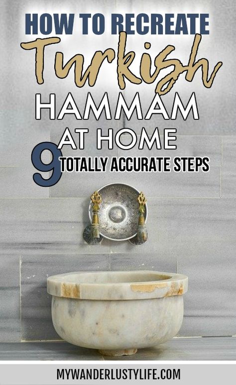 How to Recreate a Turkish Hammam at Home: 9 totally accurate steps / Turkish bath / Turkish hamam #turkey #hammam #hamam #turkishbath #spa Turkish Hammam Bathroom, Turkish Inspired Bathroom, Hammam Bathroom Ideas, Hammam Style Bathroom, Turkish Hamam Bathroom, Home Hammam, Turkish Bathroom Ideas, Hammam At Home, Moroccan Hamam