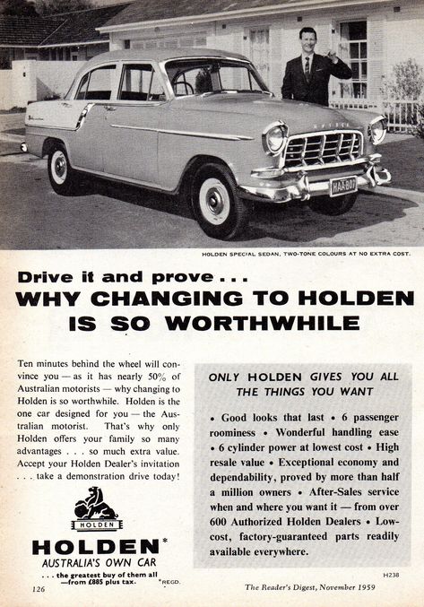 https://flic.kr/p/Zjhvh3 | 1959 FC Holden Special Sedan Aussie Original Magazine Advertisement Australia Nostalgia, Aip Dips, Famous Advertisements, Hillman Husky, Retro Australia, Classic Cars Birthday Party, Aussie Icons, Car Yard, Triumph Motor