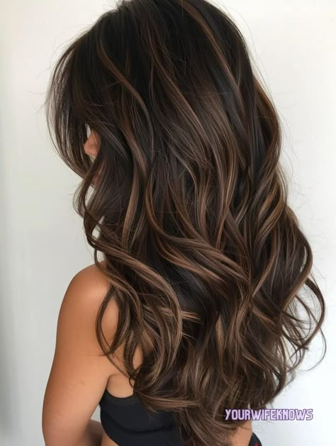 Easy Hair Color Ideas, Dark Summer Hair, Highlight Styles, Highlights Brown Hair Balayage, Dark Brown Hair Balayage, Easy Hair Color, Highlights For Dark Brown Hair, Rambut Brunette, Black Hair Balayage