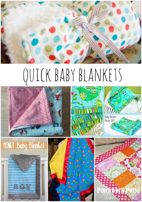 Simple and Quick 30 Minute Baby Blankets- great list for when you are needing a gift quick! Nursery Sewing, Baby Blanket Tutorial, Best Baby Blankets, Diy Baby Blanket, Easy Baby Blanket, Easy Crochet Baby Blanket, Simple Sewing, Blanket Diy, Baby Sewing Projects