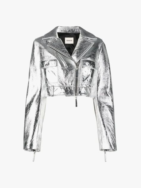 Metallic Leather Jacket, Tomorrowland Outfit, Silver Leather Jacket, Designer Leather Jackets, Fashion Stand, Zara Jacket, Studded Jacket, Biker Jackets, Silver Chrome