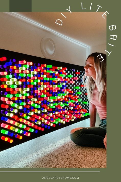 Life Size Light Brite Diy, Lite Bright Wall, Cool Lights For Kids Room, Giant Lite Brite Wall Diy, Diy Office Board, Led Lights In Office, Fun Classroom Lighting, Fun Playroom Lighting, Diy Light Board