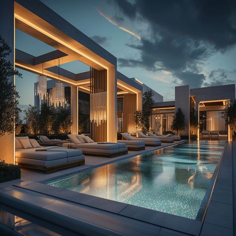 Marina retreat :: Behance Rama Photos, Mini Mansion, Luxurious Mansions, Outdoor Architecture, Luxury Pools Backyard, Big Mansions, Townhouse Garden, Modern Pool, House Interior Design Styles