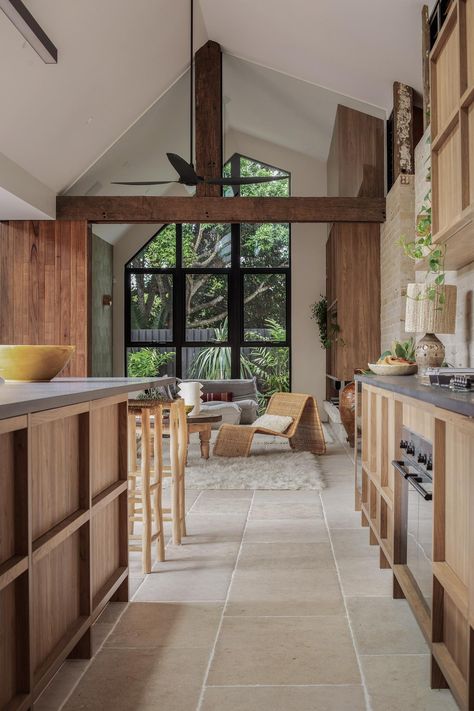 Pacifico House By Jase Sullivan And Paul Uhlmann Architects Project Feature The Local Project Image 21 Byron Bay Beach, Sandstone Pavers, Paver Tiles, Natural Stone Flooring, The Local Project, Split Level, Project Inspiration, Local Design, Stone Flooring