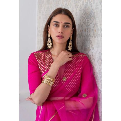 Raw Mango Sarees, Kerala Saree Blouse Designs, Aditi Rao Hydari, Aditi Rao, Dia Mirza, Rani Pink, Traditional Blouse Designs, Raw Mango, Chanderi Silk Saree