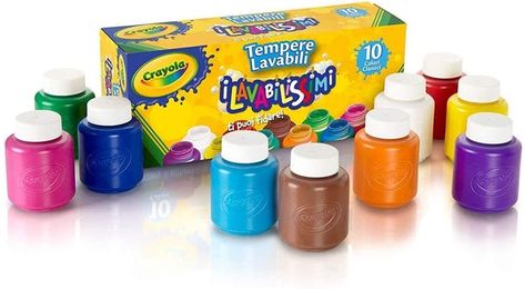 This Crayola washable paint set is great for arts, crafts, and school projects. Paint straight from the jar or use a palette for room to blend! This 10-piece set includes the colors blue, green, orange, red, violet, yellow, brown, magenta, turquoise, and white. Crayola washable paints are safe and non-toxic. Spanish packaging. Peg Perego, Stocking Stuffers For Kids, Washable Paint, Color Crafts, Kids Set, Bottle Painting, Holiday Art, Tempera, Painting Supplies