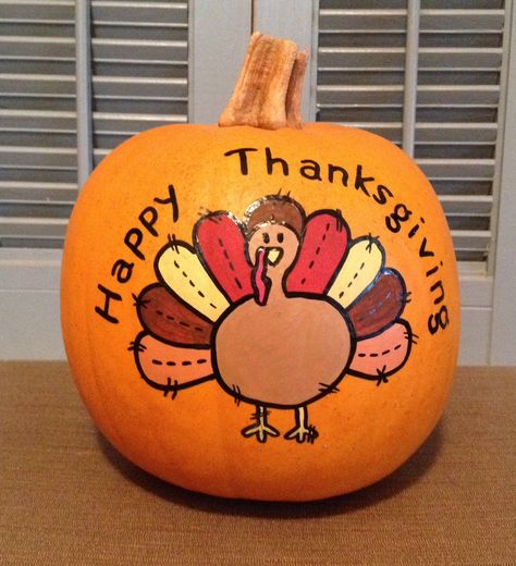 Happy Thanksgiving Turkey pumpkin Paint Thanksgiving Pumpkins, Thankful Pumpkin Painting, Turkey Painted Pumpkin, Painted Pumpkins For Thanksgiving, Painting Pumpkins Thanksgiving, Turkey Pumpkin Painting, Pumpkin Painting Ideas Thanksgiving, Painted Thanksgiving Pumpkins, Thanksgiving Pumpkin Painting