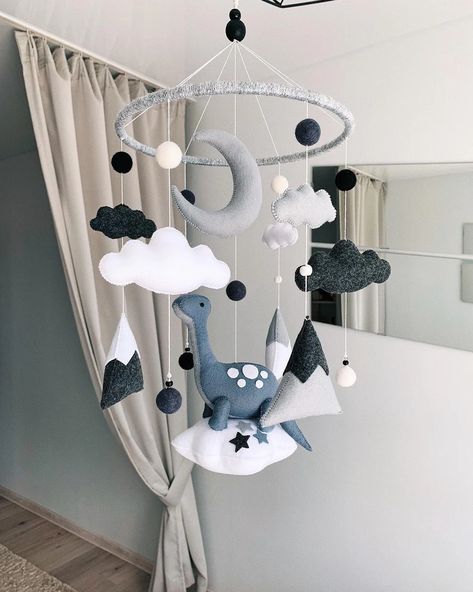 Dinosaur Mobile/crib Mobile/dinosaur on a Cloud for | Etsy India Dinosaur Mobile, Nursery Ideas Boy, Dinosaur Nursery Decor, Baby Mobil, Baby Boy Room Nursery, Dinosaur Nursery, Baby Room Design, Nursery Baby Room, A Dinosaur