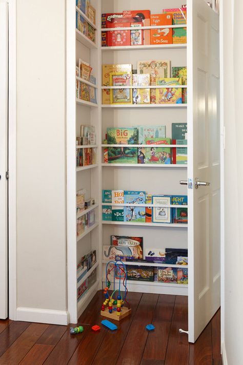 Store books on shallow shelves behind a door. 42 Storage Ideas That Will Organize Your Entire House Wall Mount Tv Shelf, Baby Bookshelf, Kids Room Bookshelves, Shallow Shelves, Small Kids Room, Room Bookshelf, Small Nurseries, Multipurpose Furniture, Bookshelves Diy