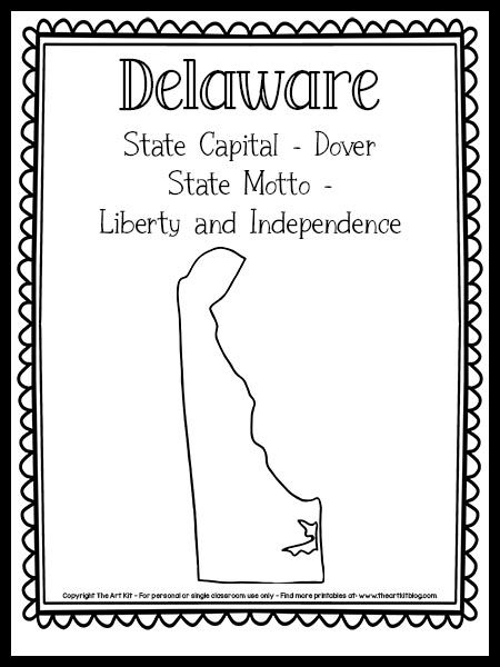 Delaware State Outline Coloring Page {FREE Printable!} - The Art Kit State Printables Free, United States Coloring Page, State Coloring Pages, State Of Maine Coloring Pages, Delaware Coloring Pages, Delaware State Flower, State Project, Coloring Page Free Printable, Pennsylvania History