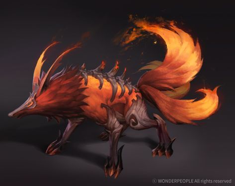 ArtStation - Fire Fox, Jungsun Lee Fire Fox Art, Druid Fairy, Wildfire Druid, Elemental Spirits, Fox Monster, Guardians Of Galaxy, Monster 2, Ocs Ideas, Ice Storm