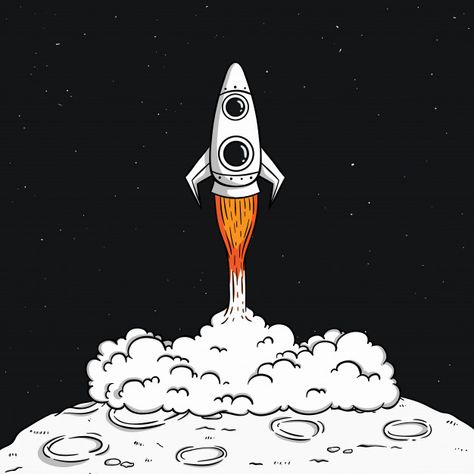 Space rocket launch on the moon with smo... | Premium Vector #Freepik #vector #business #travel #design #technology Moon And Rocket Drawing, Nasa Space Posters, Space Rocket Launch, Spaceship Illustration, Rocket Art, Restaurant Vintage, Rocket Space, Art Spatial, 70s Sci Fi Art