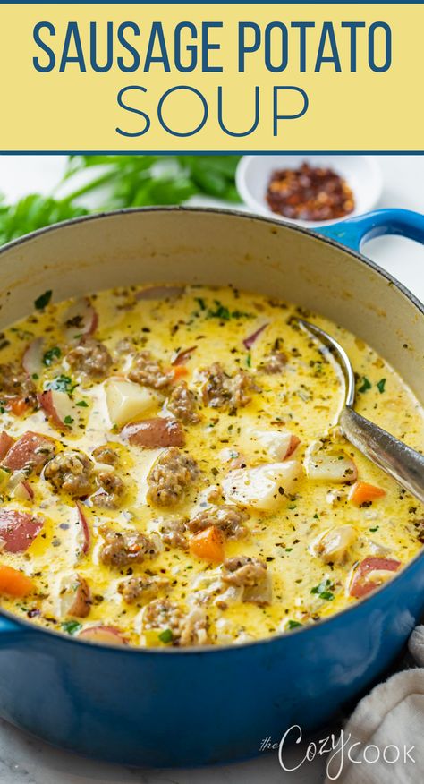 sausage potato soup in a pot Sausage With Potatoes, Easy Crockpot Soup, Potatoes And Vegetables, Sausage Potato Soup, Sausage Soup Recipes, Sausage Potato, Sausage Stew, Comfort Soup Recipes, Italian Sausage Soup