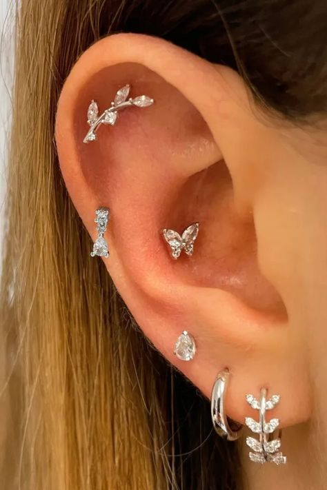 Jewelry Fashion Accessories Elegance Style Butterfly Conch Piercing, Helix Piercing Women, Conch Piercing Butterfly, Helix Jewelry Cartilage Piercings, Butterfly Helix Piercing, Floating Helix Ear Piercing, Pircing Ears Girl, Ear Piercing Design Ideas, Oracle Piercing