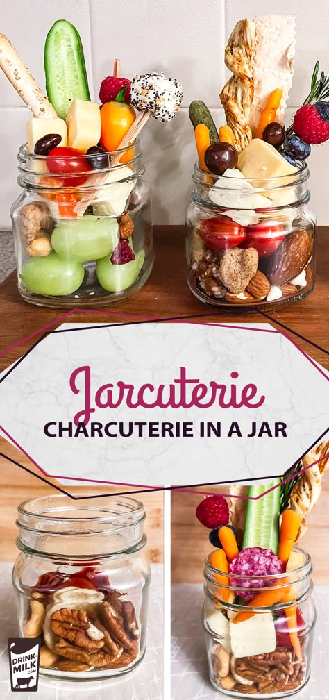 Try the newest charcuterie board trend, perfectly proportioned for a single serving of your favorite finger foods! Charcuterie In A Jar, Small Charcuterie Boards, Jar-cuterie Ideas, Shot Cuterie Board, Shotcuterie Board, Jarcuterie In A Jar Ideas, Cup Appetizers For Party, Jarcuterie Ideas, Single Serve Charcuterie