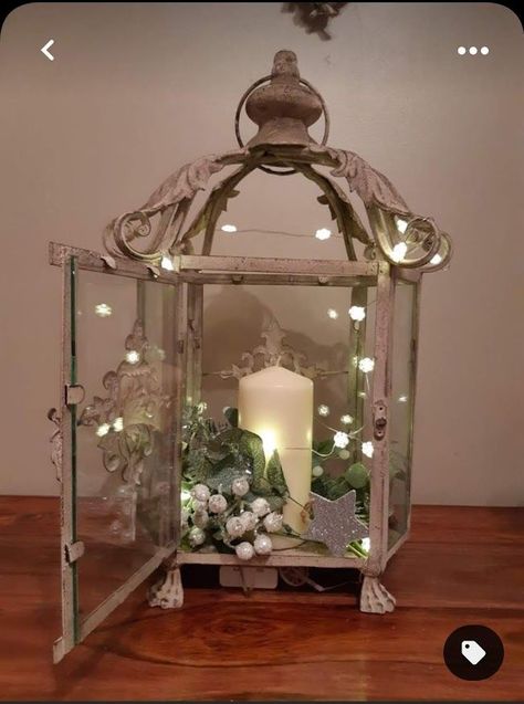 Decorative Lanterns Ideas, French Lantern, Wine Glass Wall, Glass Art Ideas, Dekoratívne Vence, Lantern Ideas, Christmas Lantern, Lantern Centerpieces, Christmas Candle Decorations