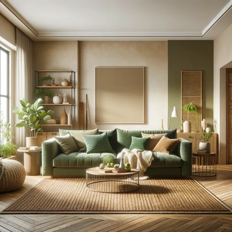 Green and beige bedroom