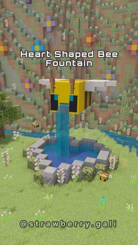 Bee Fountain, Minecraft Fountain, Minecraft Heart, Minecraft Bee, Easy Minecraft Houses, Minecraft House Tutorials, Diy Minecraft, Cool Minecraft Creations, Minecraft Furniture