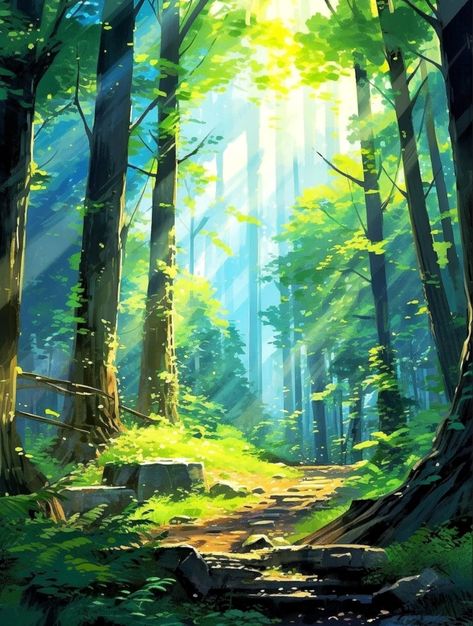 How To Draw Outside Background, Grassy Background Drawing, Forest Oc Art, Bristlefrost Rootspring, Forest Clearing Drawing, Scenery Ideas Drawing, Digital Forest Art, How To Draw Forest Background, Forest Reference Drawing