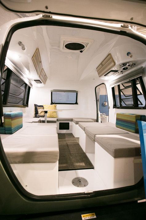 Happier Camper sets up in Corktown - Curbed Detroitclockmenumore-arrow : Van Interior Design, Pull Behind Campers, Happier Camper, Van Down By The River, Bathroom Outside, Adventure Hat, Window Bars, Rock Guard, Trailer Living