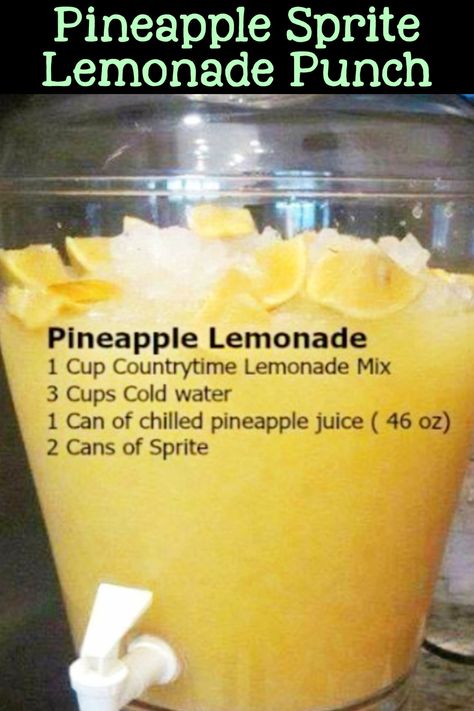 Sprite Lemonade, Party Drinks Ideas, Punch Recipes For A Crowd, Pineapple Lemonade Punch, Lemonade Punch Recipe, Jungle Juice Recipe, Easy Party Drinks, Fruit Punch Recipe, Recipes For A Crowd