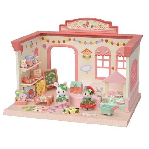 Strawberry Nursery, Japan Strawberry, Calico Critters Furniture, School Playroom, Sylvanian Families House, Baby Husky, Baby Huskies, Strawberry Decor, Play Corner