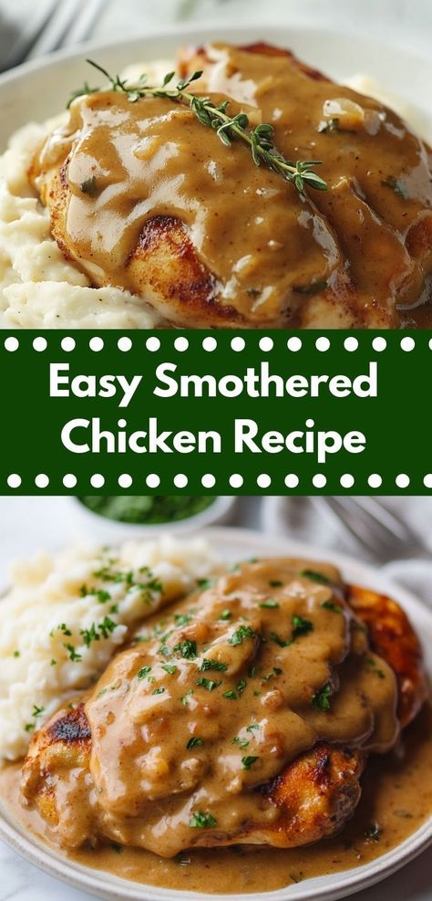 Need a flavorful dish to impress your loved ones? Discover this Smothered Chicken Recipe, featuring tender chicken smothered in a savory sauce. It's an ideal choice for gatherings or cozy family dinners. Easy Smothered Chicken, Smothered Chicken Recipe, Chicken Recipe For Dinner, Smothered Chicken Recipes, Making Chicken, Chicken Casserole Recipes, Chicken Dinner Ideas, Smothered Chicken, Easy Chicken Breast