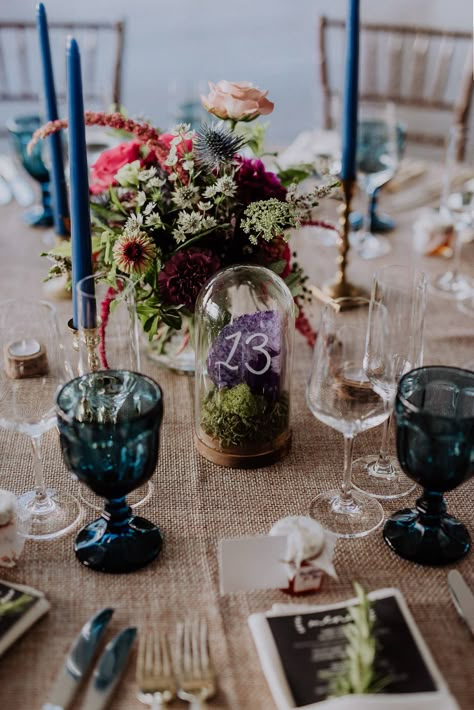 Wightman Wedding Bedell Cellars Tablescape featuring Table design and menu graphic design by Gina Frey Wightman Stems Brooklyn Florals Party Rentals Fresh Flavors Catering Vintage Brass Candlesticks Boho Wedding  Bell Jar Amethyst Crystal Celestial Library, Geology Wedding, Menu Graphic Design, Round Table Centerpieces Wedding, Crystal Wedding Theme, Crystal Wedding Decor, Menu Graphic, Thrifted Wedding, Boho Tablescape