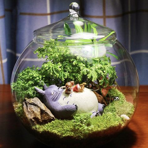 Totoro Terrarium, Fairy Garden Figurines, Terrarium Craft, Plant Fairy, Strange Design, Terrariums Diy, Garden Fairies Figurines, Diy Terrarium, Beautiful Terrariums