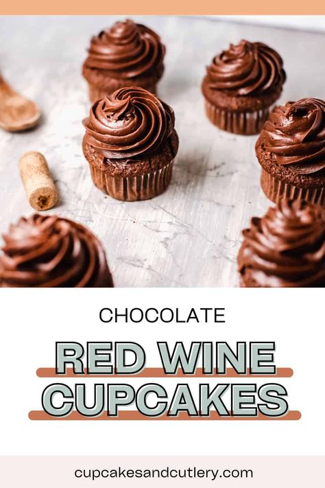 Try these quick and easy Chocolate Red Wine Cupcakes! They're a fun, alcoholic dessert to serve at your parties! A boxed cake mix is infused with red wine to make a decadent dessert! Chocolate Red Wine Cupcakes, Wine Party Desserts, Infused Cupcakes Recipes, Red Wine Cupcakes, Alcohol Cupcakes, Liquor Cupcakes, Adult Cupcakes, Boozy Cupcakes Recipes, Alcohol Desserts