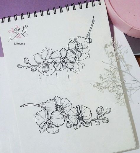 Watercolor Orchid Tattoo, Orchid Flower Tattoos, Tattoo Line Art, Orchid Drawing, Art Nouveau Tattoo, Nouveau Tattoo, Tattoo Line, Orchid Tattoo, Floral Tattoo Sleeve