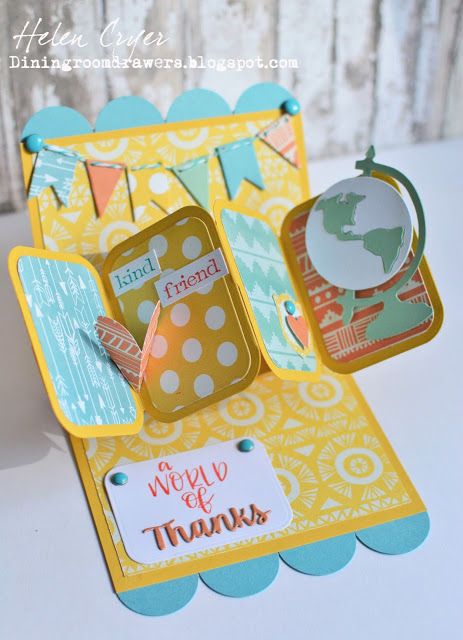 The Dining Room Drawers: Twist Panel Pop-Up 'A World of Thanks' Card Twist And Pop Up Card, Twist And Pop Cards, Home Decor Ideas Paper, Origami Templates, Paper Flower Wall Hanging, Wall Hanging Ideas, Flower Wall Hanging, Hanging Ideas, Thanks Card